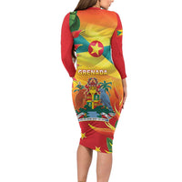 Grenada Family Matching Long Sleeve Bodycon Dress and Hawaiian Shirt Gwenad Flag With Heliconia Lobster Claws