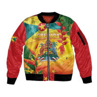 Grenada Sleeve Zip Bomber Jacket Gwenad Flag With Heliconia Lobster Claws