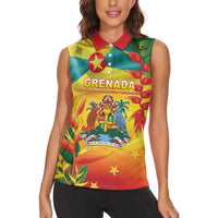 Grenada Women Sleeveless Polo Shirt Gwenad Flag With Heliconia Lobster Claws