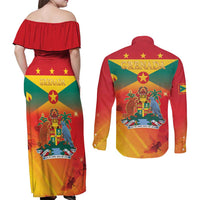 Happy 51st Independence Day Grenada Couples Matching Off Shoulder Maxi Dress and Long Sleeve Button Shirt One People One Journey One Future