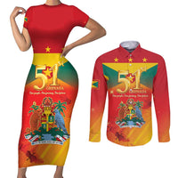 Happy 51st Independence Day Grenada Couples Matching Short Sleeve Bodycon Dress and Long Sleeve Button Shirt One People One Journey One Future