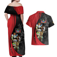 Antigua And Barbuda 1981 Couples Matching Off Shoulder Maxi Dress and Hawaiian Shirt Happy Independence Day - Wonder Print Shop