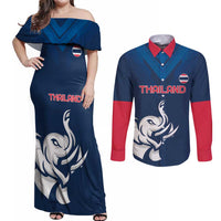 Custom Thailand Football Couples Matching Off Shoulder Maxi Dress and Long Sleeve Button Shirt Go Champions - Wonder Print Shop
