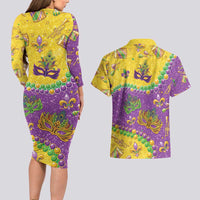 Mardi Gras Is In Our Soul Couples Matching Long Sleeve Bodycon Dress and Hawaiian Shirt Glitter Style
