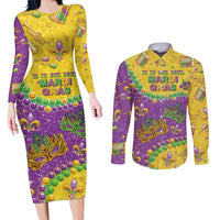 Mardi Gras Is In Our Soul Couples Matching Long Sleeve Bodycon Dress and Long Sleeve Button Shirt Glitter Style