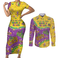 Mardi Gras Is In Our Soul Couples Matching Short Sleeve Bodycon Dress and Long Sleeve Button Shirt Glitter Style