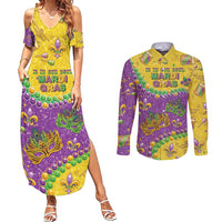 Mardi Gras Is In Our Soul Couples Matching Summer Maxi Dress and Long Sleeve Button Shirt Glitter Style