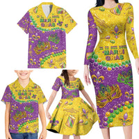 Mardi Gras Is In Our Soul Family Matching Long Sleeve Bodycon Dress and Hawaiian Shirt Glitter Style