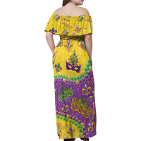 Mardi Gras Is In Our Soul Family Matching Off Shoulder Maxi Dress and Hawaiian Shirt Glitter Style