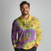 Mardi Gras Is In Our Soul Long Sleeve Polo Shirt Glitter Style