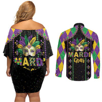 Funny Mardi Gras Couples Matching Off Shoulder Short Dress and Long Sleeve Button Shirt Let The Shenanigans Begin