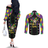 Funny Mardi Gras Couples Matching Off The Shoulder Long Sleeve Dress and Long Sleeve Button Shirt Let The Shenanigans Begin