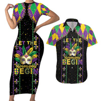 Funny Mardi Gras Couples Matching Short Sleeve Bodycon Dress and Hawaiian Shirt Let The Shenanigans Begin