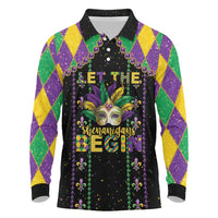 Funny Mardi Gras Long Sleeve Polo Shirt Let The Shenanigans Begin