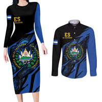 Personalised El Salvador Couples Matching Long Sleeve Bodycon Dress and Long Sleeve Button Shirt Coat Of Arm Special Style