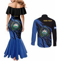 Personalised El Salvador Couples Matching Mermaid Dress and Long Sleeve Button Shirt Coat Of Arm Special Style