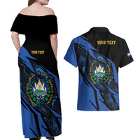 Personalised El Salvador Couples Matching Off Shoulder Maxi Dress and Hawaiian Shirt Coat Of Arm Special Style