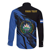 Personalised El Salvador Long Sleeve Button Shirt Coat Of Arm Special Style