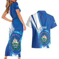 Personalised El Salvador Couples Matching Short Sleeve Bodycon Dress and Hawaiian Shirt Torogoz Bird Salvadoran Pride