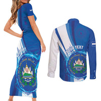 Personalised El Salvador Couples Matching Short Sleeve Bodycon Dress and Long Sleeve Button Shirt Torogoz Bird Salvadoran Pride