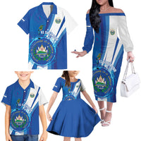 Personalised El Salvador Family Matching Off The Shoulder Long Sleeve Dress and Hawaiian Shirt Torogoz Bird Salvadoran Pride