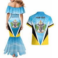 Personalised Saint Lucia 758 Couples Matching Mermaid Dress and Hawaiian Shirt With Coat Of Arms
