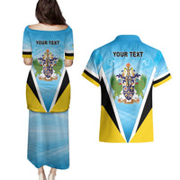 Personalised Saint Lucia 758 Couples Matching Puletasi and Hawaiian Shirt With Coat Of Arms