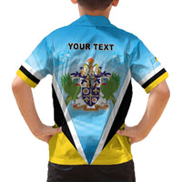 Personalised Saint Lucia 758 Family Matching Off The Shoulder Long Sleeve Dress and Hawaiian Shirt With Coat Of Arms