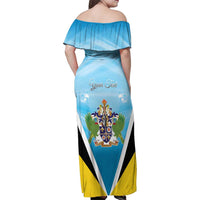 Personalised Saint Lucia 758 Family Matching Off Shoulder Maxi Dress and Hawaiian Shirt With Coat Of Arms