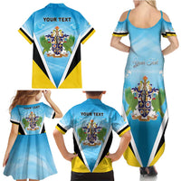 Personalised Saint Lucia 758 Family Matching Summer Maxi Dress and Hawaiian Shirt With Coat Of Arms