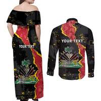 Personalised Haiti 1964 Couples Matching Off Shoulder Maxi Dress and Long Sleeve Button Shirt Coat Of Arms Unique Style