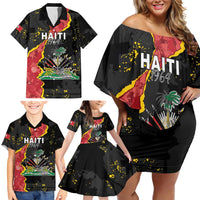 Personalised Haiti 1964 Family Matching Off Shoulder Short Dress and Hawaiian Shirt Coat Of Arms Unique Style