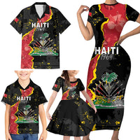 Personalised Haiti 1964 Family Matching Short Sleeve Bodycon Dress and Hawaiian Shirt Coat Of Arms Unique Style