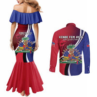 Haiti Strong Couples Matching Mermaid Dress and Long Sleeve Button Shirt Kenbe Fem Ayiti
