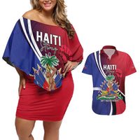 Haiti Strong Couples Matching Off Shoulder Short Dress and Hawaiian Shirt Kenbe Fem Ayiti