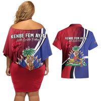 Haiti Strong Couples Matching Off Shoulder Short Dress and Hawaiian Shirt Kenbe Fem Ayiti