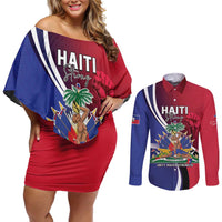 Haiti Strong Couples Matching Off Shoulder Short Dress and Long Sleeve Button Shirt Kenbe Fem Ayiti