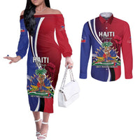 Haiti Strong Couples Matching Off The Shoulder Long Sleeve Dress and Long Sleeve Button Shirt Kenbe Fem Ayiti