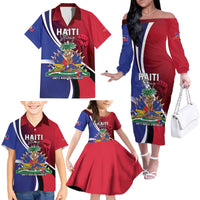 Haiti Strong Family Matching Off The Shoulder Long Sleeve Dress and Hawaiian Shirt Kenbe Fem Ayiti