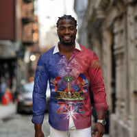 Haitian Zoe Long Sleeve Button Shirt Roaring Lion With Coat Of Arms