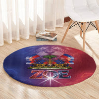 Haitian Zoe Round Carpet Roaring Lion With Coat Of Arms