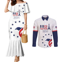 Custom USA 2024 Paris Couples Matching Mermaid Dress and Long Sleeve Button Shirt United States Sport USA Team