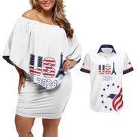 Custom USA 2024 Paris Couples Matching Off Shoulder Short Dress and Hawaiian Shirt United States Sport LT05 - Wonder Print Shop