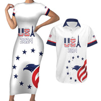 Custom USA 2024 Paris Couples Matching Short Sleeve Bodycon Dress and Hawaiian Shirt United States Sport LT05 - Wonder Print Shop