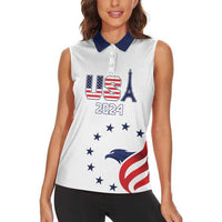 Custom USA 2024 Paris Women Sleeveless Polo Shirt United States Sport LT05 - Wonder Print Shop