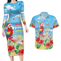 Hawaii Christmas Couples Matching Long Sleeve Bodycon Dress and Hawaiian Shirt Funny Macaw Parrot Tropical Vibe LT05 - Wonder Print Shop
