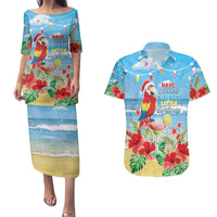 Hawaii Christmas Couples Matching Puletasi and Hawaiian Shirt Funny Macaw Parrot Tropical Vibe LT05 - Wonder Print Shop