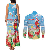 Hawaii Christmas Couples Matching Tank Maxi Dress and Long Sleeve Button Shirt Funny Macaw Parrot Tropical Vibe LT05 - Wonder Print Shop