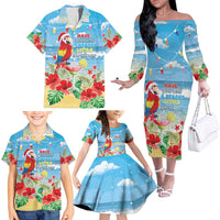 Hawaii Christmas Family Matching Off The Shoulder Long Sleeve Dress and Hawaiian Shirt Funny Macaw Parrot Tropical Vibe LT05 - Wonder Print Shop