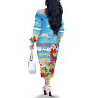 Hawaii Christmas Family Matching Off The Shoulder Long Sleeve Dress and Hawaiian Shirt Funny Macaw Parrot Tropical Vibe LT05 - Wonder Print Shop